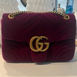 Gucci Velvet Marmont  Bag - Deep Purple with Gold Accents